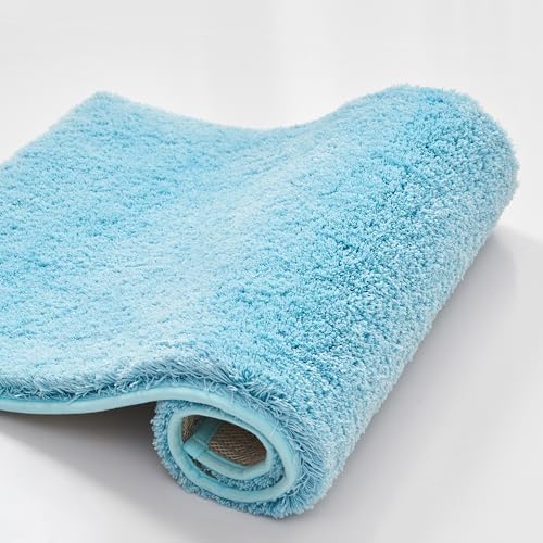 CozeCube Blue Shaggy Bath Mat 24"x16" Non Slip Washable Rug by CozeCube
