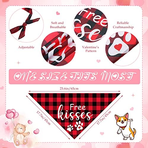 60 Pcs Valentine's Day Dog Bandanas Bulk Heart Pet Bandanas Adjustable Dog Bibs Triangle Scarf Holiday Costume for Small Medium Pet (Heart Pattern) - Image 4
