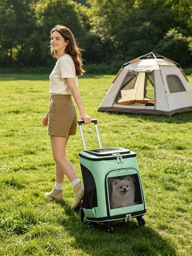 PETCUTE Wheeled Pet Carrier Backpack, Pet Travel Carrier - Image 2