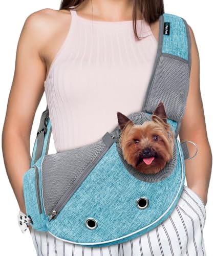 PetAmi Small Dog Sling Carrier, Puppy Cat Hands-Free Purse, 5 lb, Sea Blue by PetAmi