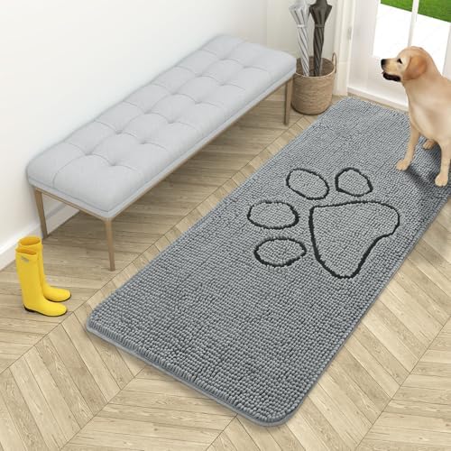 OLANLY Dog Door Mat for Muddy Paws 54x24, Paw Print Design Chenille Mud Mat by OLANLY