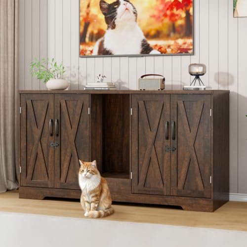 59.1" Cat Litter Box Enclosure for 2 Cats, Hidden Litter Box Furniture by jiteentarou