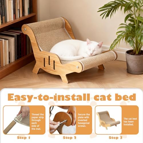 Cat Recliner Scraper Board, Cat Scratching Chair, Wooden Sisal Adjustable Cozy - Image 4