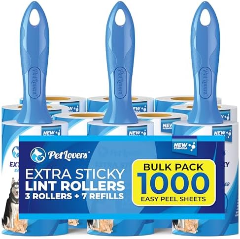 PetLovers Extra Sticky Lint Roller Mega Value Set 1000 Sheets by PetLovers