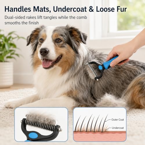 3 Pcs Dematting Comb for Dogs and Cats, Undercoat Rake Pet Brush and Metal Comb - Image 4