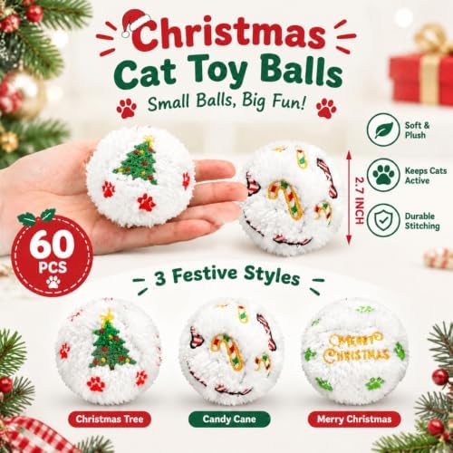 Syhood 60 Pcs Christmas Squeaky Snowball Dog Toys Small Plush Dog Chew Toys - Image 3
