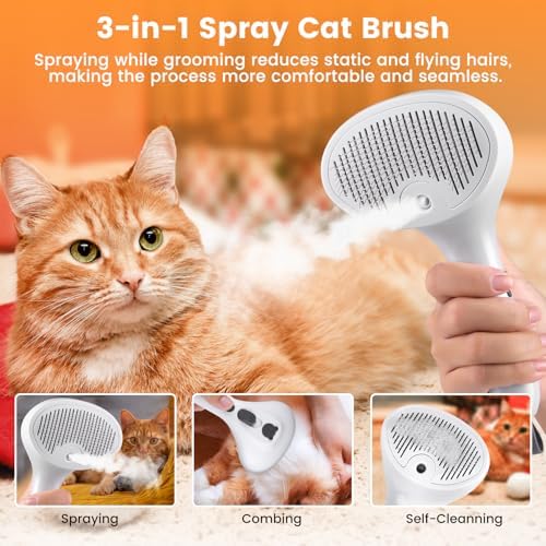 Pet Steam Brush for Dog & Cat, 4 in 1 Self Cleaning Cat Steam Brush for Shedding - Image 5