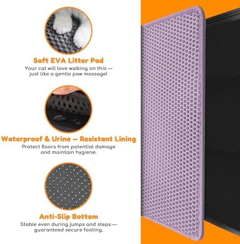 Cat Litter Mat 24"x16", Double Layer EVA Litterbox Mat Purple - Image 3