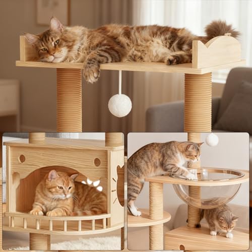 KVIDA 56.7" Solid Wood Cat Tree - Image 3
