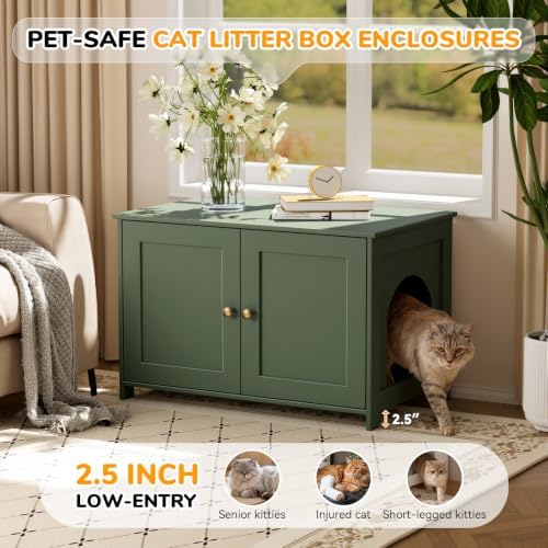 Cat Litter Box Enclosure Furniture Dog Proof, Hidden Kitty Washroom Cabinet Low - Image 6