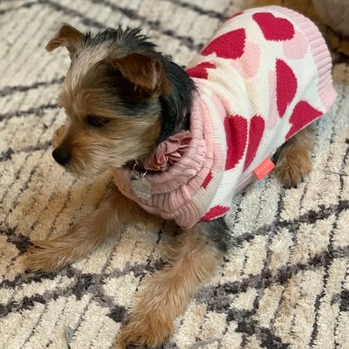 KYEESE Valentines Dog Sweater, Turtleneck Small Dog Sweater, Warm Pet Clothes with Heart Print, Stretchy Pullover Dogs Sweaters for Small Dogs, Comfy Pet Coat with Leash Hole, S - Image 4