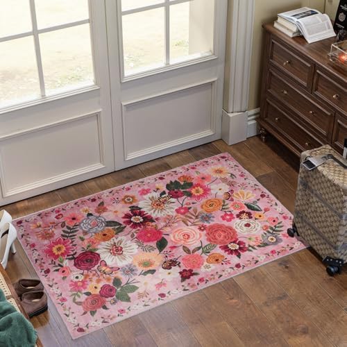 Pink Washable 2x3 Entry Rug, Small Rugs - Image 4