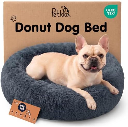 Calming Donut Dog Bed for Small Dogs, Round Dog Bed for Medium & Large Dogs by Petloox