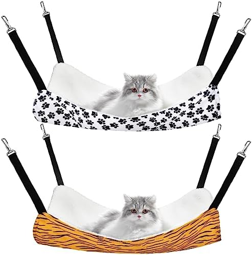 Jetec 2 Pack Cat Hammock for Cage, Zebra and Cat Paw Print by Jetec