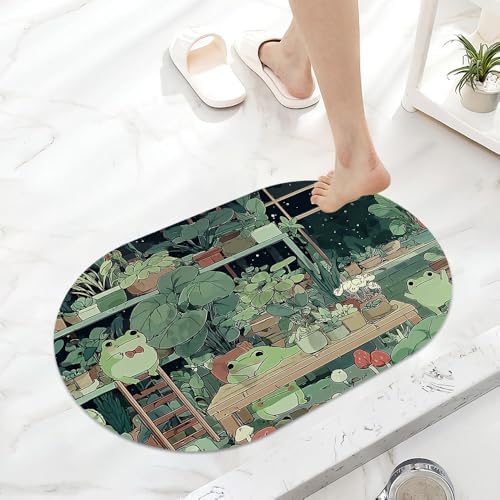 Green Frogs and Flowers Super Absorbent Quick-Drying Bathroom Mat Rug, Rubber - Image 6