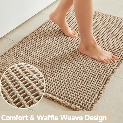 TYUU Waffle Bath Mat, Small Boho Bathroom Rugs Non Slip 24x16 Beige - Image 4
