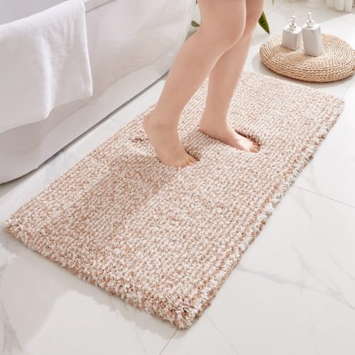 Disolla Beige & White Bathroom Runner Rug 24x70, Plush Extra Large Bath Mat by Disolla