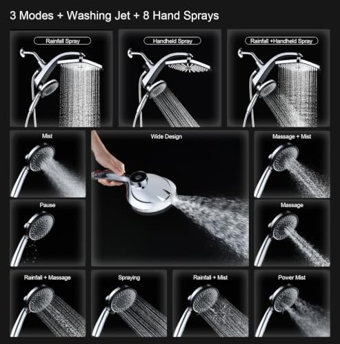 Rain Shower Head with Handheld Showerhead, Chrome 1.8GPM 460311 + Holder - Image 2