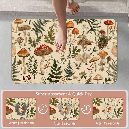 Bath Mat, Mushroom Forest Bathroom Rugs, Quick-Drying Non-Slip Rubber Bath Mats - Image 3