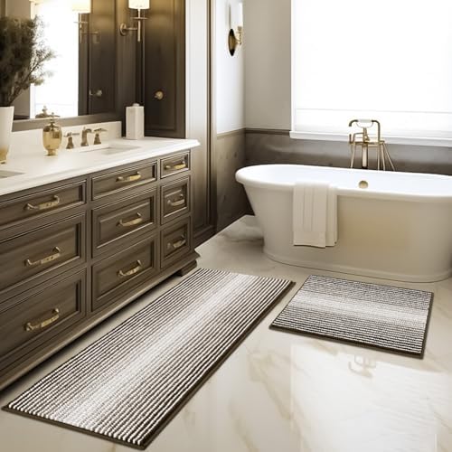BSICPRO Bathroom Rugs Sets 2 Piece, Non Slip Striped Bath Mats by BSICPRO
