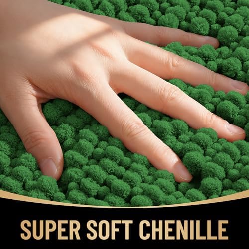 OLANLY Thick Chenille Absorbent Bathroom Rugs Mat 36x24, Olive Green - Image 2