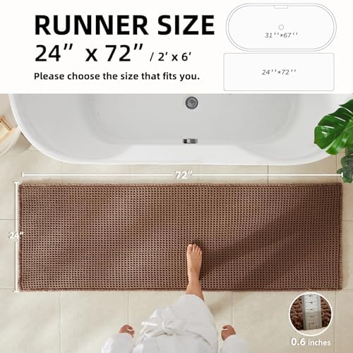 TYUU Waffle Runner Rug Bathroom, Long Boho Bath Mat, 72x24 Mocha - Image 2
