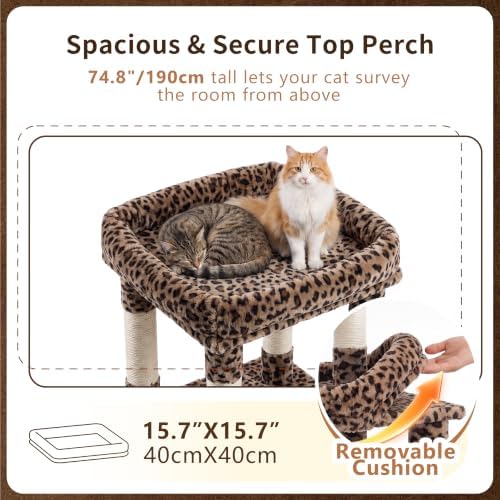 Heybly Cat Tree, 74.8-Inch Spacious & Tall Cat Tower - Image 2