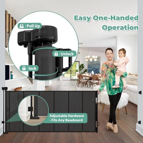 Reinforced 37" Tall x 195" Retractable Baby Gates Extra Wide Dog Gate/Black - Image 5