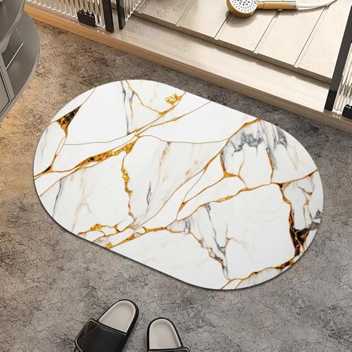 White Marble with Golden, Super Absorbent Quick-Drying Bathroom Mat Rug by ZHUZHISHAN