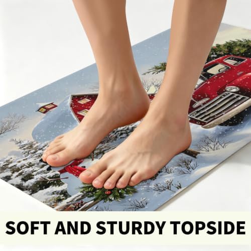 Giwawa Red Truck Bath Rug Winter Xmas Tree Microfiber Front Door Mat 20x32 Inch - Image 3