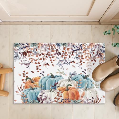 Giwawa Fall Orange Pumpkin Bath Rug Eucalyptus Leaves Bathtub Mat Soft Washable - Image 7
