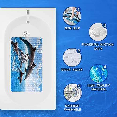 Dolphins Bathtub Mat Non Slip for Kids Cute Dolphins Bath mat 15"x27", Jumping - Image 4