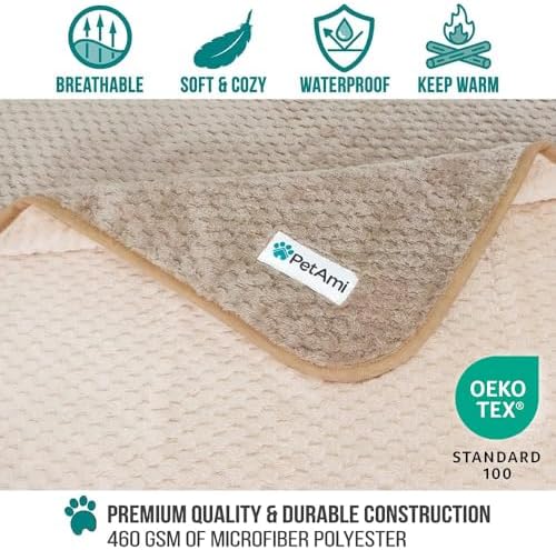 PetAmi Waterproof Dog Blanket, Leakproof Puppy Blanket, 40x60 Taupe Beige - Image 3