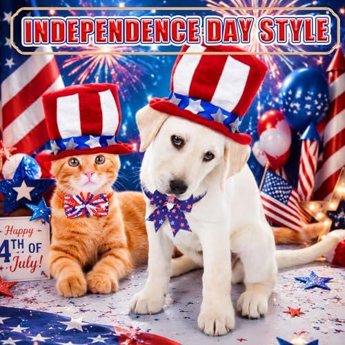 Huhumy 100 Pcs 4th of July Dog Bow Ties Bulk Independence Day Pet Collars - Image 3