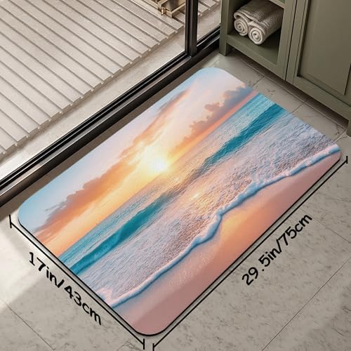 Sunset Beach Bathroom Mat, Non-Slip Rubber Backing Thin Low-Profile Bath Rug - Image 2