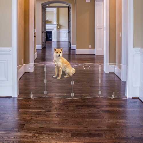 Clear Freestanding Dog Gate for Indoor Use, Pet Gates for Doorways no Drilling by ZEDEGLOW
