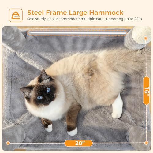 MUTTROS 56.3" Cat Tree with Metal Hammock, 2-Door Condo, 6 Tiers - Image 5