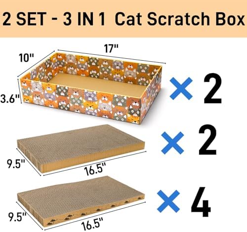 Pumtus Set of 2 Cat Scratching Boxes, 17x10 in 6 Pcs Corrugated Cardboard Pad - Image 2