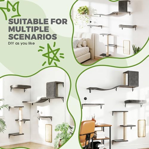COZIWOW 5-Piece Wall Mounted Cat Wall Shelves Set Grey - Image 6