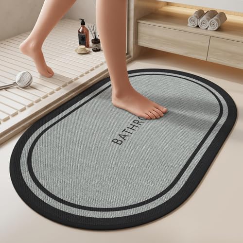 Bath Mat Non Slip, Quick Dry Bathroom Rug Door, Border Grey by QiCaiJia