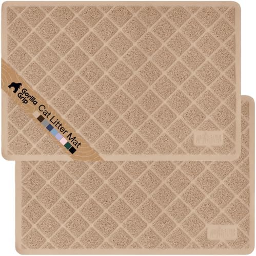 GORILLA GRIP Cat Litter Box Mat, Coiled Mesh Trapping Mats, 35x23 Beige by GorillaGrip
