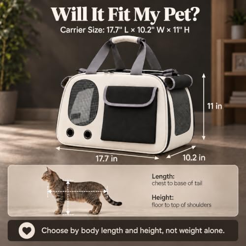 Soft-Sided Cat Carrier, 17.7“×10.2”×11“ Foldable Portable Pet Travel Bag - Image 2