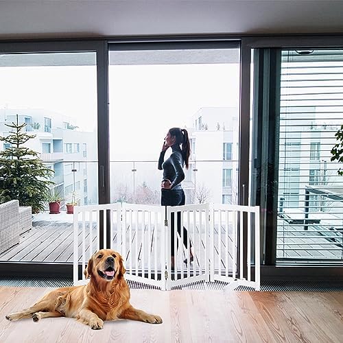 LZRS Wooden Free Standing Dog Gate 80" W x 30" H, Foldable Solid Hardwood Pet - Image 7