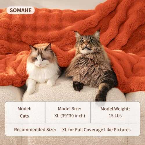 SOMAHE Soft Faux Fur Cat Blanket, Small 22x18 Vibrant Orange - Image 5