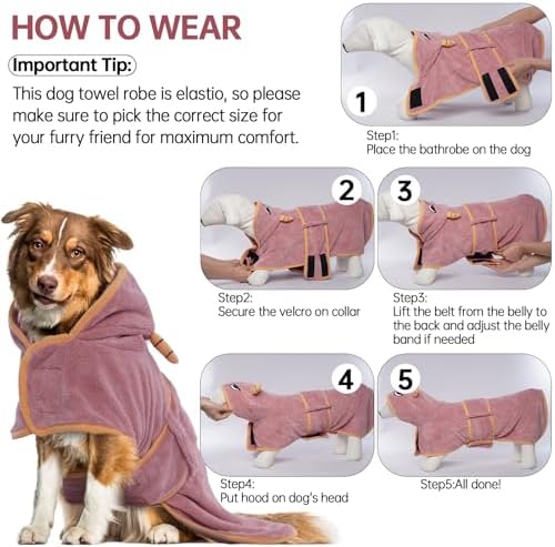 Dog Bathrobe, Fast Drying Coat, Super Absorbent Bath Towel Pink M - Image 6
