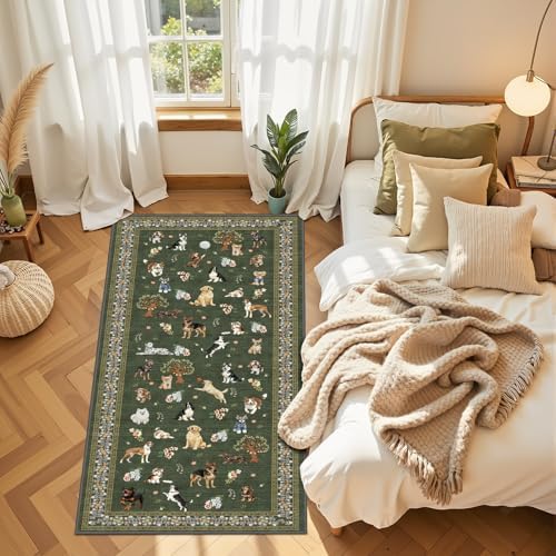 Dark Green Floral Hallway Runner Rug 2x8 - Image 4