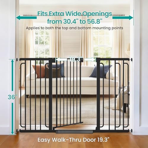 Cumbor 36" Extra Tall Baby Gate, 30.4-56.8" Extra Wide Dog Gate Black - Image 3