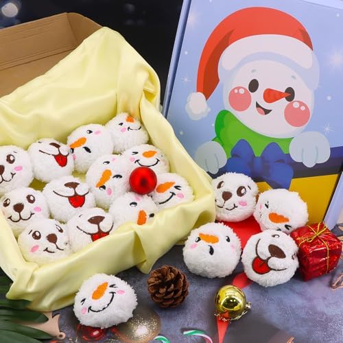 60 Pcs Christmas Dog Toys Squeaky Plush Balls, Soft Puppy Snowball with Dog & Snowman Smile, Christmas Pet Squeaker Fluffy Ball for Interactive Small & Medium Dogs Xmas Toys Party Decorations - Image 2