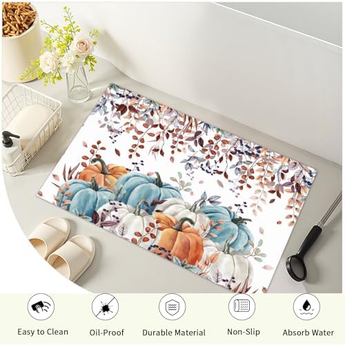 Giwawa Fall Orange Pumpkin Bath Rug Eucalyptus Leaves Bathtub Mat Soft Washable - Image 4