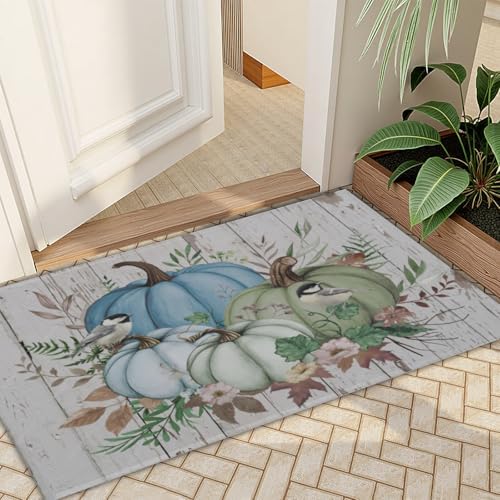 Giwawa Blue Pumpkin Bath Rug Autumn Leaves Bathroom Mat Non Slip Absorbent - Image 7